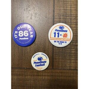 3 VTG Penn State 1986 Fiesta Bowl Buttons Pins vs Miami Hurricanes CHAMPS PSU